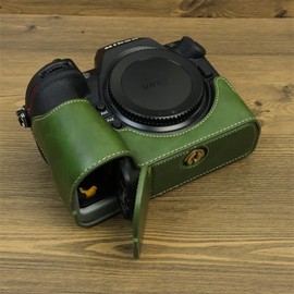 Z8 Case, BMAOLLONGB Handmade PU Leather Half Camera Case Bag Cover Bottom Opening Version for Nikon Z8 with Hand Strap (Green-A)