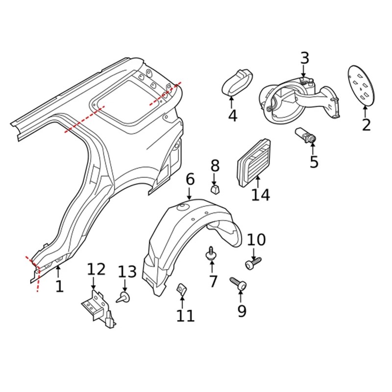 Fuel Gas Filler Door Housing Pocket w/Hinge and trim removal