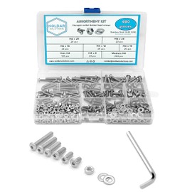 480 Piece Stainless Steel Hex Socket Cap Screws with Bent Head (Drop), Hex Nuts & Flat Washers Assortment Kit Metric M4 Lengths from 8mm to 25mm