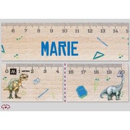 Wooden Ruler 20 cm - Dinosaur - 20 Dino Wooden Ruler | Gift Idea for Boys at Back to School | Boys First Day of School Gift - 20 cm - Wood