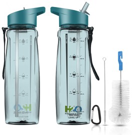 HYDRATE 2.ONE Drinking Bottle with Straw, BPA-Free, 750 ml with Cleaning Brushes, Tritan Water Bottle, Leak-Proof, Reusable Sports Bottle for Adults and Children, School