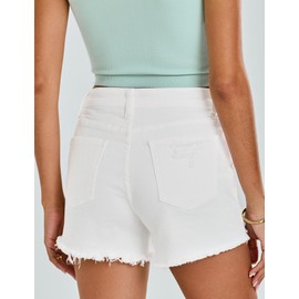 luvamia Jean Shorts for Women High Waisted Stretchy Distressed Denim Shorts Ripped Frayed Raw Hem Summer Casual Shorts Denim Shorts for Women Trendy Womens Stretch Twill Shorts Women Off White Size 8