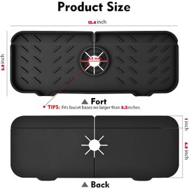 2PCSKitchen Sink Splash Guard, Silicone Faucet Handle Drip Catcher Tray, fits faucet bottom diameter in 3.2 inch, Sponge Holder Sink Protectors Mat for Kitchen Bathroom Sink Accessories（15.4" x 5.6"）