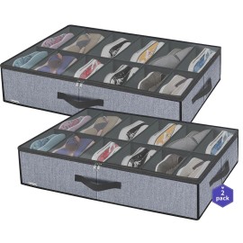 Onlyeasy Large Under Bed Shoe Organizer (12 Pairs x 2) - Underbed Shoes Closet