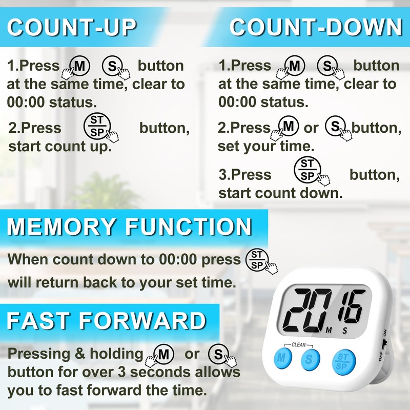 ZILLEEN Classroom Timer for Kids Teachers 2 Pack Digital Timers,