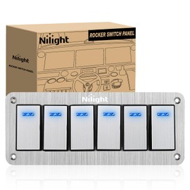 Nilight 6 Gang Rocker Switch Panel 3 Pin On Off Pre-Wired Rocker Switch Blue LED Waterproof Aluminum Panel with DIY Stickers for 12V 24V Automotive Cars Marine Boats UTV Truck Jeeps