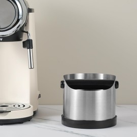 CHDEXU Coffee Grounds Knock Box, Small Stainless Steel Espresso Coffee Knock Box, Coffee Grind Knock Out Box with Removable Knock Bar and Coffee Brush, Coffee Grounds Container with Non-Slip Base