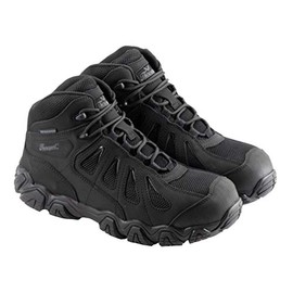 Thorogood Crosstrex Mid Waterproof Hiking Boots for Men - Lightweight Black Leather and Mesh with Toe, Comfort Insole, and Athletic Traction Outsole, Black/Grey - 8.5 W