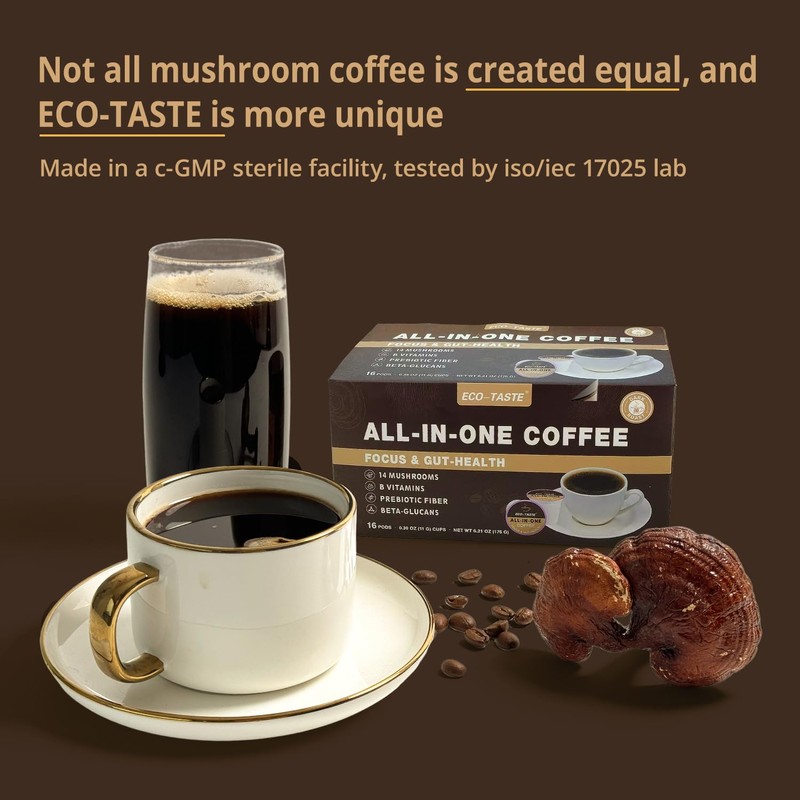 Mushroom Coffee K Cup – Focus & Gut-Health with 14-Mushrooms,