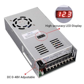 DROK Adjustable Power Voltage Converter AC 110V-220V to DC 0-48V Module Switching Power Supply Digital Display 480W AC to DC Regulator Transformer with Built in Cooling Fan