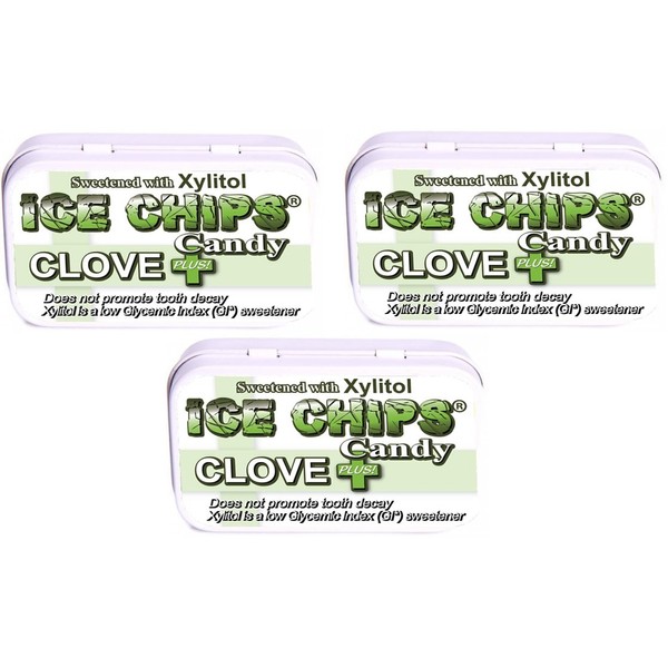 ICE CHIPS Xylitol Candy Tins (Clove Plus, 3 Pack) - Includes BAND as shown