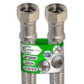 Flexible Water Connection Hose Length 20 cm Diameter 13 mm Connection Type Female Thread 1/2 Inch x 1/2 Inch ONIX TECH