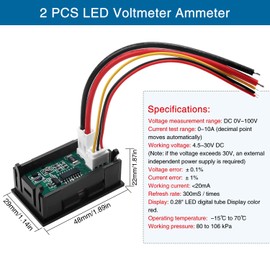 VooGenzek 2 PCS 0.28" LED Voltmeter Ammeter, Detector Voltage Current Meter Panel Amp Volt Gauge, DC 0-100V 10A for 12V / 24V Multimeter Amperage Meter Volt Amp Gauge Panel