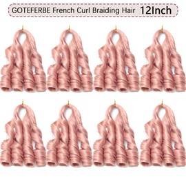 French Curl Braiding Hair 12 Inch Curly Braiding Hair Pre Stretched French Curl Braids Synthetic Extensions Mix Pink Gold Lightweight Hair for Women Loose Wavy for Braids 8 Packs