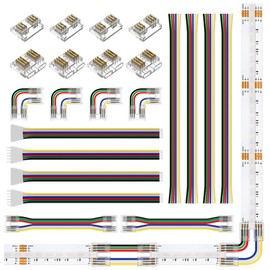BTF-LIGHTING FCOB 12MM 6PIN Connector Kit for COB RGBCCT LED Strip Lights,L-Shaped/Dual-End with Wire,Gapless/Strip to Wire/6PIN JST Connector,6 Conductor 24AWG Wire