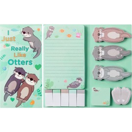 550 Sheets Cute Sticky Notes Set, 11 Designs Note Pads, Adorable Cartoon Writing Memo Pads with Fancy Divider Tabs for Kids Students School Office Supplies (Otters)