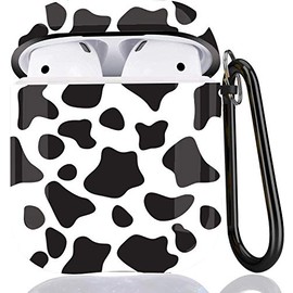 Animal Print Protective Hard Case Cover Compatible with AirPods 2/1 Generation Skin Portable & Shockproof Women Girls Men with Keychain - Cow