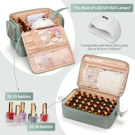 OCHEAL Nail Polish Organizer, Holds Nail Lamp and 45-75+ Bottles 2-in-1 Nail Polish Storage Case,Detachable Nail Techs Gel Kit Supplies Carring Bag for Manicurist Tools 45-Slot Nail Holder-Green