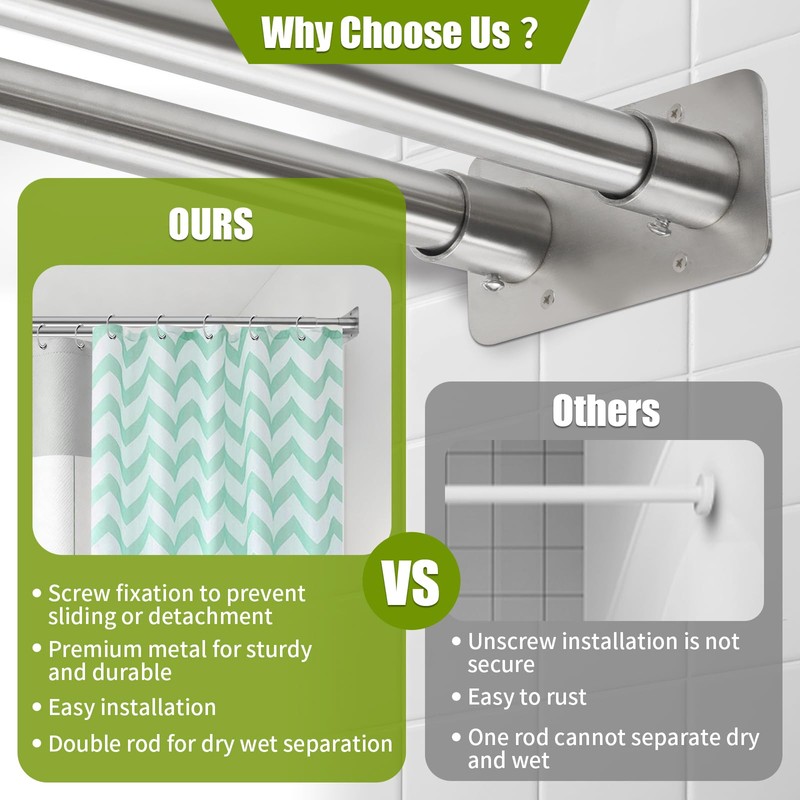 Creatyi 28 to 75 Inches Double Shower Curtain Rod Adjustable