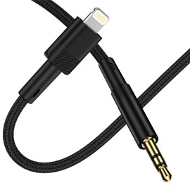 Lightning to 3.5mm Audio Cable, Conversion Cable, Aux Cable, 3.5mm Male Cable, Lightning to Heavy Duty Nylon Braid, Hi-Fi Sound Quality, Cord, Compatible with Headphones, iPods, iPhones, iPads, Home