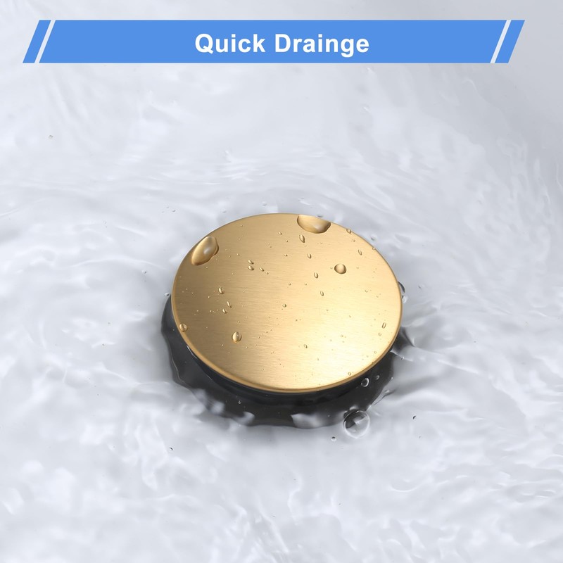 Pop Up Drain with Overflow, ARCORA Brushed Gold Bathroom Sink