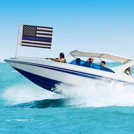 MCFULL 12.5x18 Inch Thin Blue Line Boat Flag,American Flag for Outside,Double Sided Embroidered American Police Flags for Boat,Back The Blue Police Flags for Patriotic Decorations