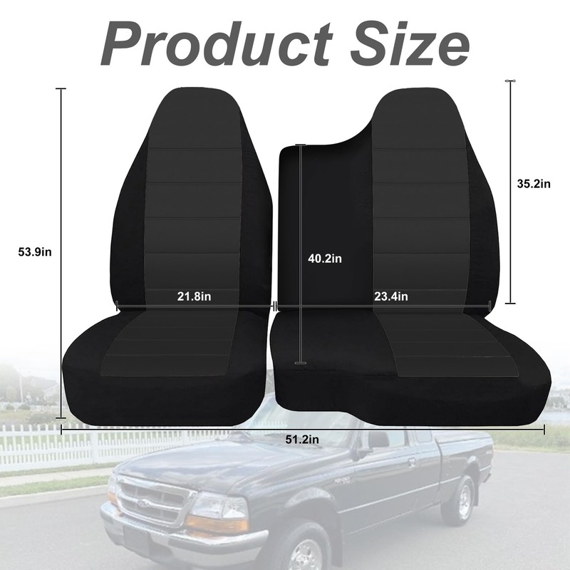 FIOQE Black Oxford Fabric Seat Protectors for Ford Ranger 1998