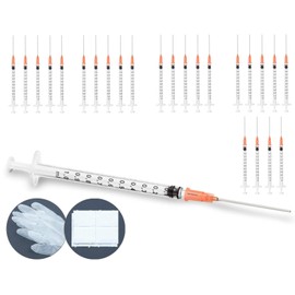 25 Refill Syringes 1 ml with Blunt Needle, 4 x Vinyl Gloves and 8 x Cellulose Swabs for Liquids Aromas Hobby and Home Work and Office