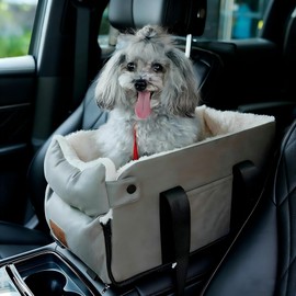 Dog Car Seat for Small Dogs Cats, Pet Travel Car Seat, Middle Console Dog Booster Box, Detachable Washable Center Console Pet Siting Armrest Booster for Puppy Cats Pets Up to 13.5lbs