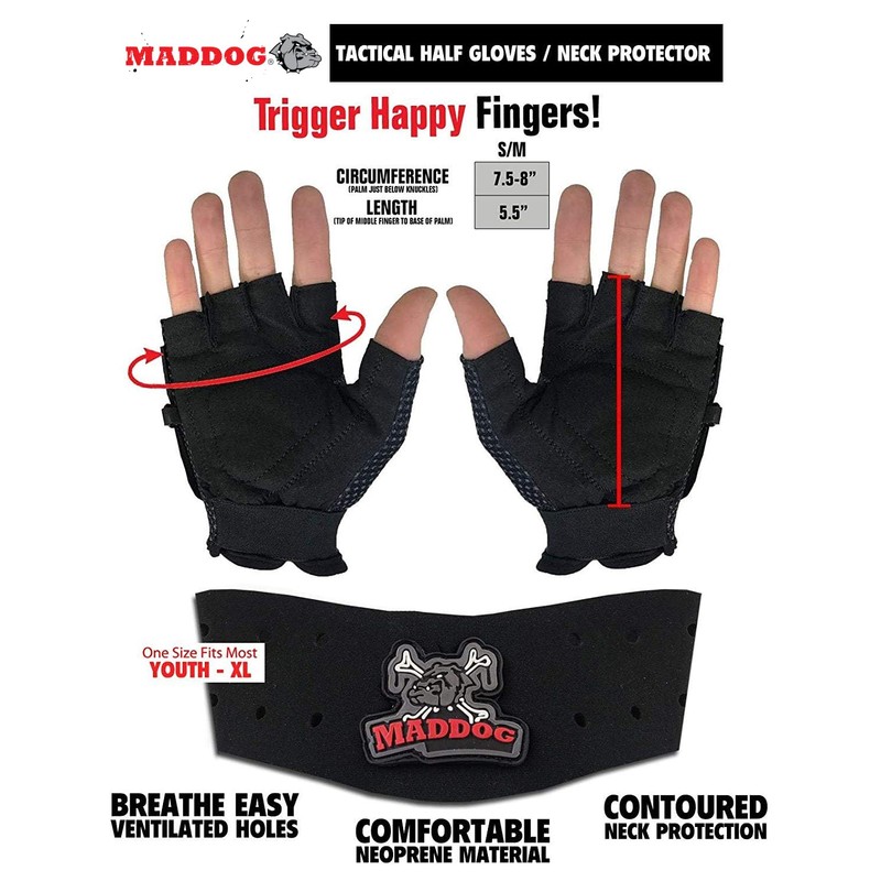 Maddog® Padded Chest Protector, Tactical Half Glove, & Neck Protector
