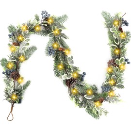 Artgar 6 Ft Christmas Garland, Pre-Lit Christmas Garland - Artificial Garland Christmas Decorations with 30 LED Lights Decorated with Pinecones, Berries for Mantels Dining Tables Porch Decor (Blue)