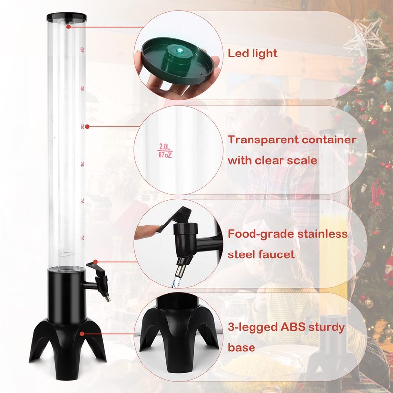 2pcs Beer Giraffe Dispenser, 100oz/3.2 qt Mimosa Tower Dispenser with