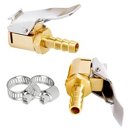 Uenede 2PCS Solid Brass Tire Inflator Nozzle 1/4"OD Barb Lock on Air Chuck Include 2 Stainless Steel Clamps