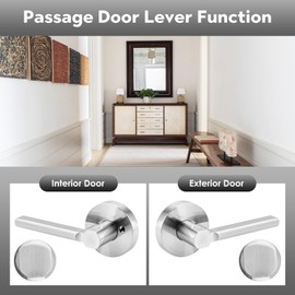 ANNFUZ Round Passage Lever Door Handle Without Key,Non-Locking Heavy Duty Interior Keyless Door Hardware for Hallway/Closet/Laundry Room,Reversible Lever for Left&Right Side(Passage,Satin Nickel)