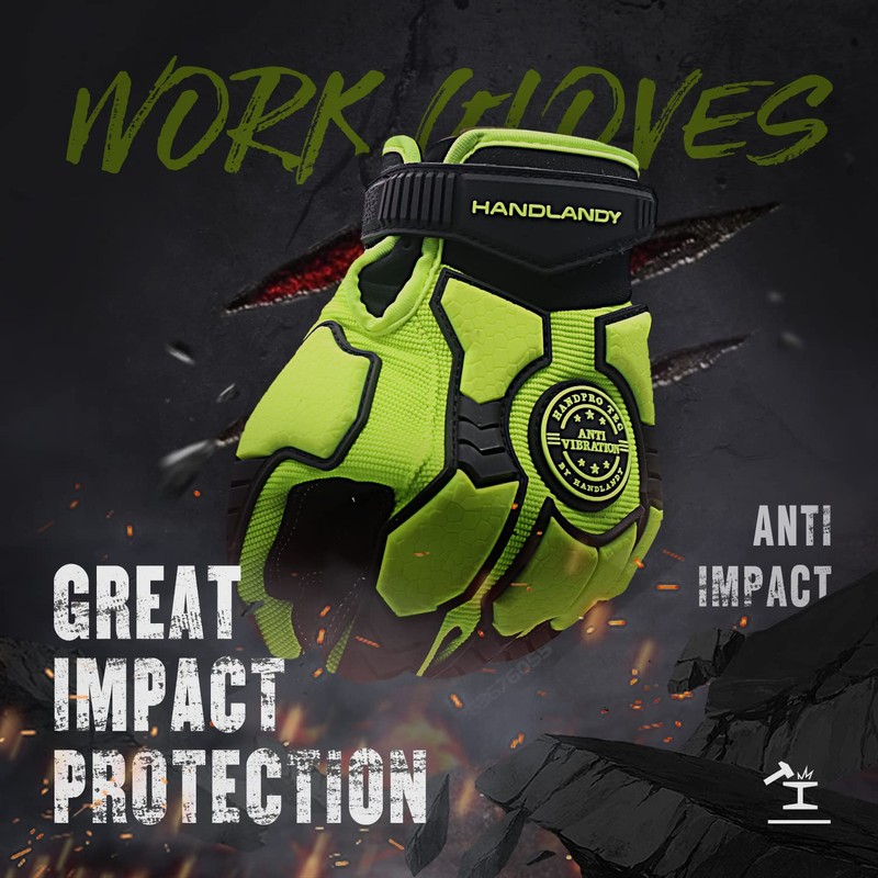 HANDLANDY Anti Vibration Gloves Men Impact Resistant Work Gloves, Padded