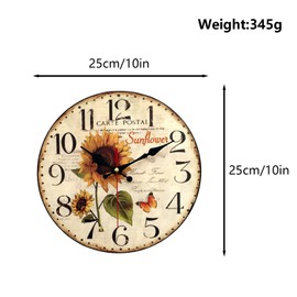 astylishome Garden Clock Wall 25cm Floral Silent Non Ticking Elegant Style Colorful Sunflower Pattern Hanging Clocks for Home Office Living Room Decoration 0808