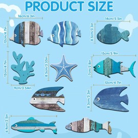 10Pcs Vintage Beach Wall Decor Wooden Fish with Dot Glue, Exquisite & Romantic Nautical Wall, Decorations Supplies for Scene Layout of Ocean Theme Parties, Children's Birthday Parties