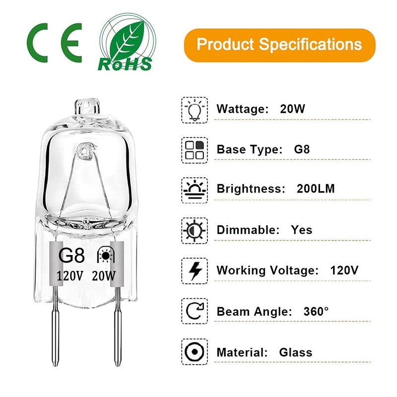 G8 Halogen Bulb 20W 120V Dimmable T4 JCD Type G8