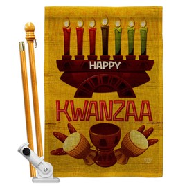 Ornament Collection Kwanzaa Party House Flag Set Black History Kinara Candles Celebrates African Americans Heritage Decoration Banner Small Garden Yard Gift Double-Sided, Made in USA