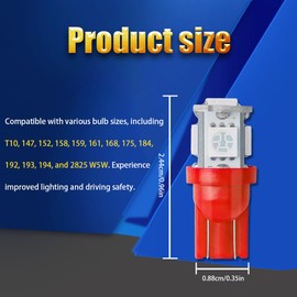 Lyxheth 2PCS 194 LED Bulb, License Plate Light Bulbs, 168 2825 W5W T10 Wedge LED Replacement Bulbs, 12V 5SMD 5050 Bright LEDs Tag Lights for Car Interior Dome Map Door Courtesy Lights Lamp (Red)