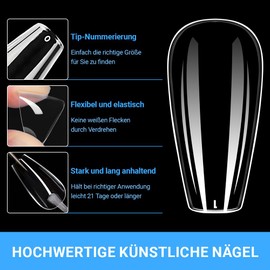 ASENTER Pack of 504 Nail Tips, Ballerina Medium, Coffin Tips for Gel Nails, 12 Different Sizes, Nail Tips for Gel Nails with Transparent Box, Nail Tips for Nail Studios, Starter DIY