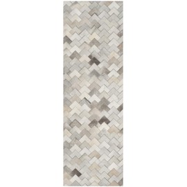 Safavieh Studio Leather Collection STL183A Handmade Mid-Century Modern Leather Runner, 2'3" x 7' , Grey