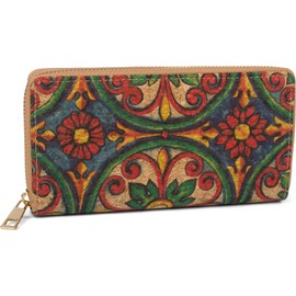 styleBREAKER 02040138 Women's Cork Purse with Colourful Pattern Print in Ethnic Look, Zip, Rot-grün-blau-gelb
