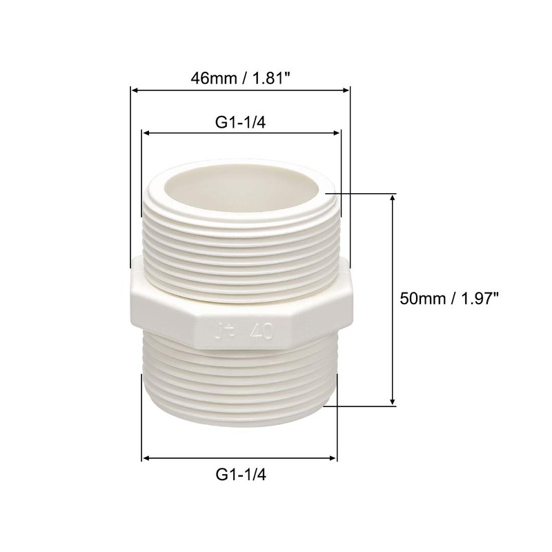 sourcing map PVC Pipe Fitting Hex Nipple G1-1/4 X G1-1/4