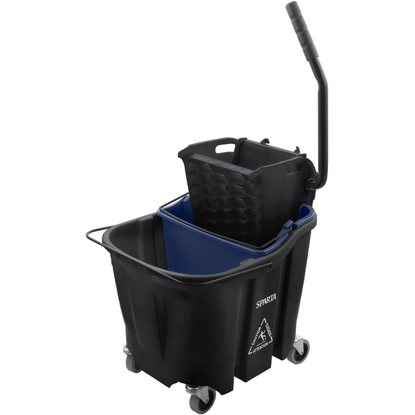 Carlisle FoodService Products Omnifit Mop Bucket with Side Press Wringer and Soiled Water Insert for Floor Cleaning, Kitchens, Restaurants, And Janitorial Use, Polypropylene (Pp), 35 Quarts, Black