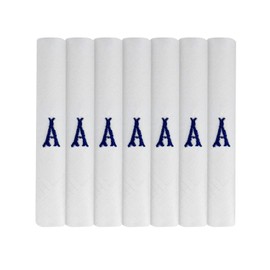 Surf the Shop 7 Pack Of Mens Initial Embroidered White Handkerchiefs With Satin Border, Various Letters (A)