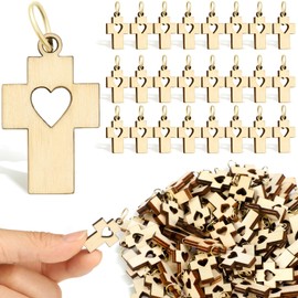 Vicenpal 100 Pcs Small Olive Wood Crosses Charms 0.98 Inch Holy Land Small Religious Pocket Holding Crosses Wooden Necklace Pendants Adults Encouragement Gifts Bulk for Crafts Religious Event