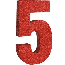 TONIFUL 7.8 Inch Red Glitter Number 5 Wooden Table Centerpiece,Red Birthday Party Decorations Digit 5 for Birthday,Chrismas,Graduation,Valentine's Day,Anniversary Party Supplies(1 Pack)