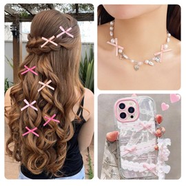 Cheriswelry Mini Bow Decor Christmas Tree Bow Ornament Pink Ribbon Bowknot Appliques Embellishments 23x31x2mm for Costume Hair Accessories Wreath Garland Making Party Home Decoration (100Pcs)