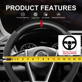 K LAKEY D Shape Suede Carbon Fiber Steering Wheel Cover, Compatible with Alfa Romeo Giulia Stelvio 15 inch Flat Bottom Soft Suede Touch Leather Sport Non-Slip Automotive Interior Accessories